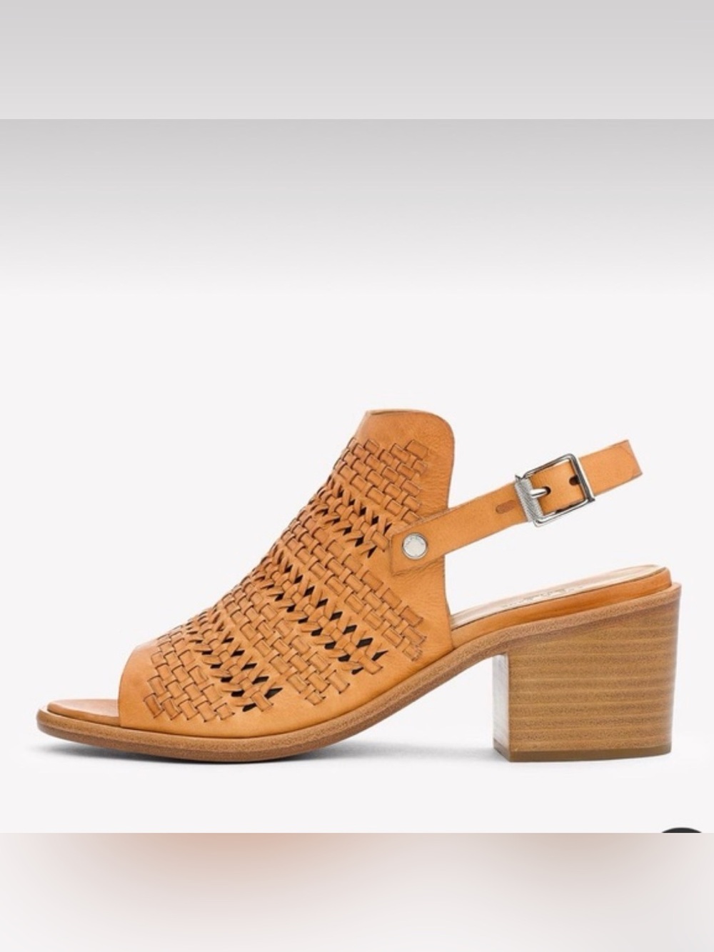 Rag & Bone Wyatt Woven Leather Slingback 2.25” Block Heels in Cognac